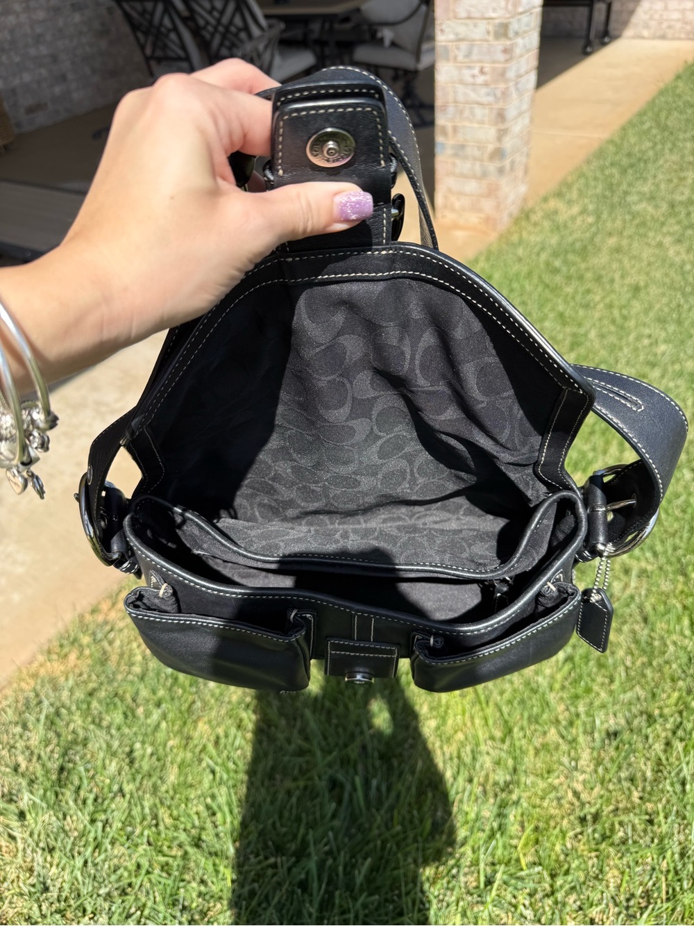 Coach Soho with Pockets Black Leather Shoulder Bag Silver Hardware Style #3653 - Picture 5 of 12